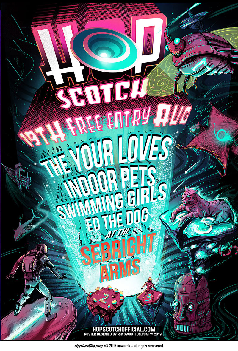 hopscotch-rhyswootton.com-gig-poster-concert-design-merchandise-advertising-bands-music-copyright-2019